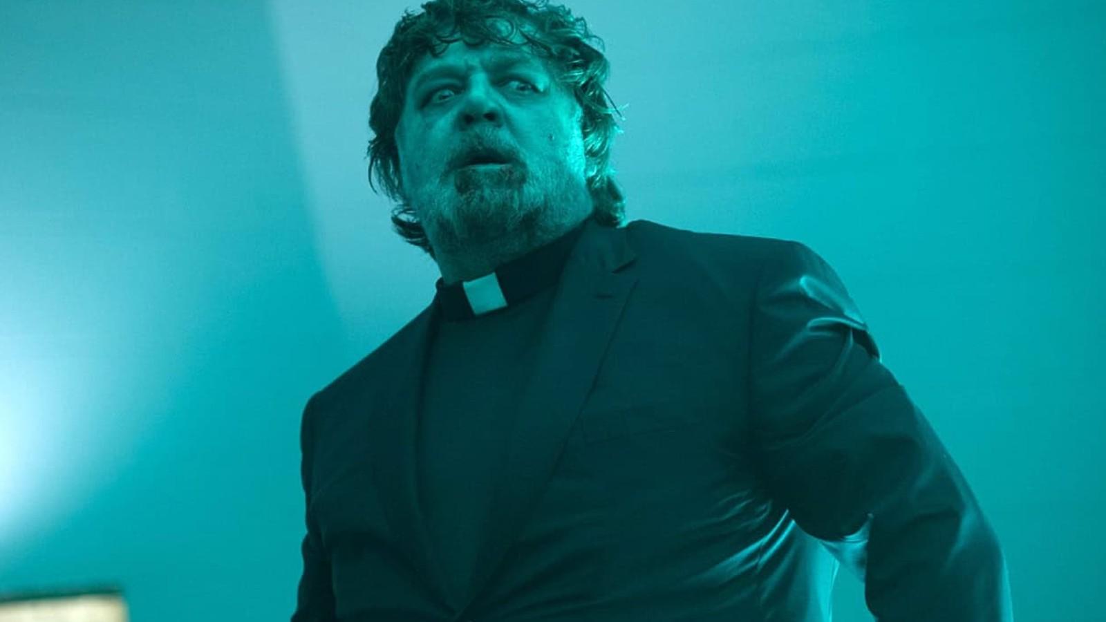 Russell Crowe looking terrified in The Exorcism.
