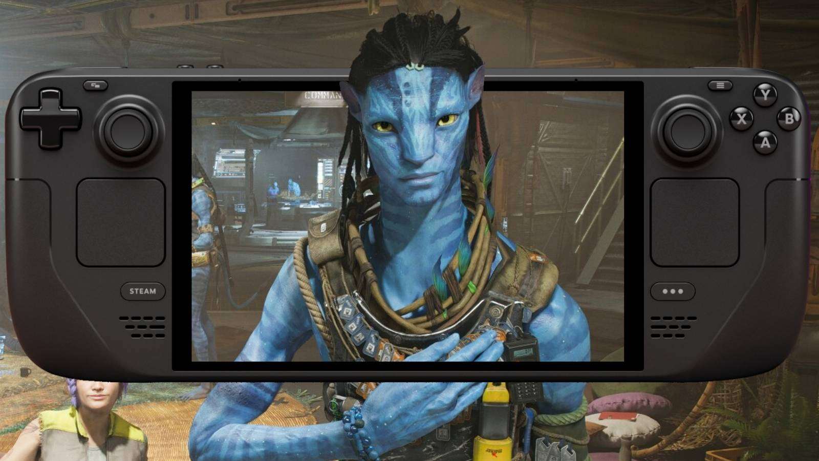 A screenshot form Avatar: Frontiers of Pandora on the screen of a Steam Deck.