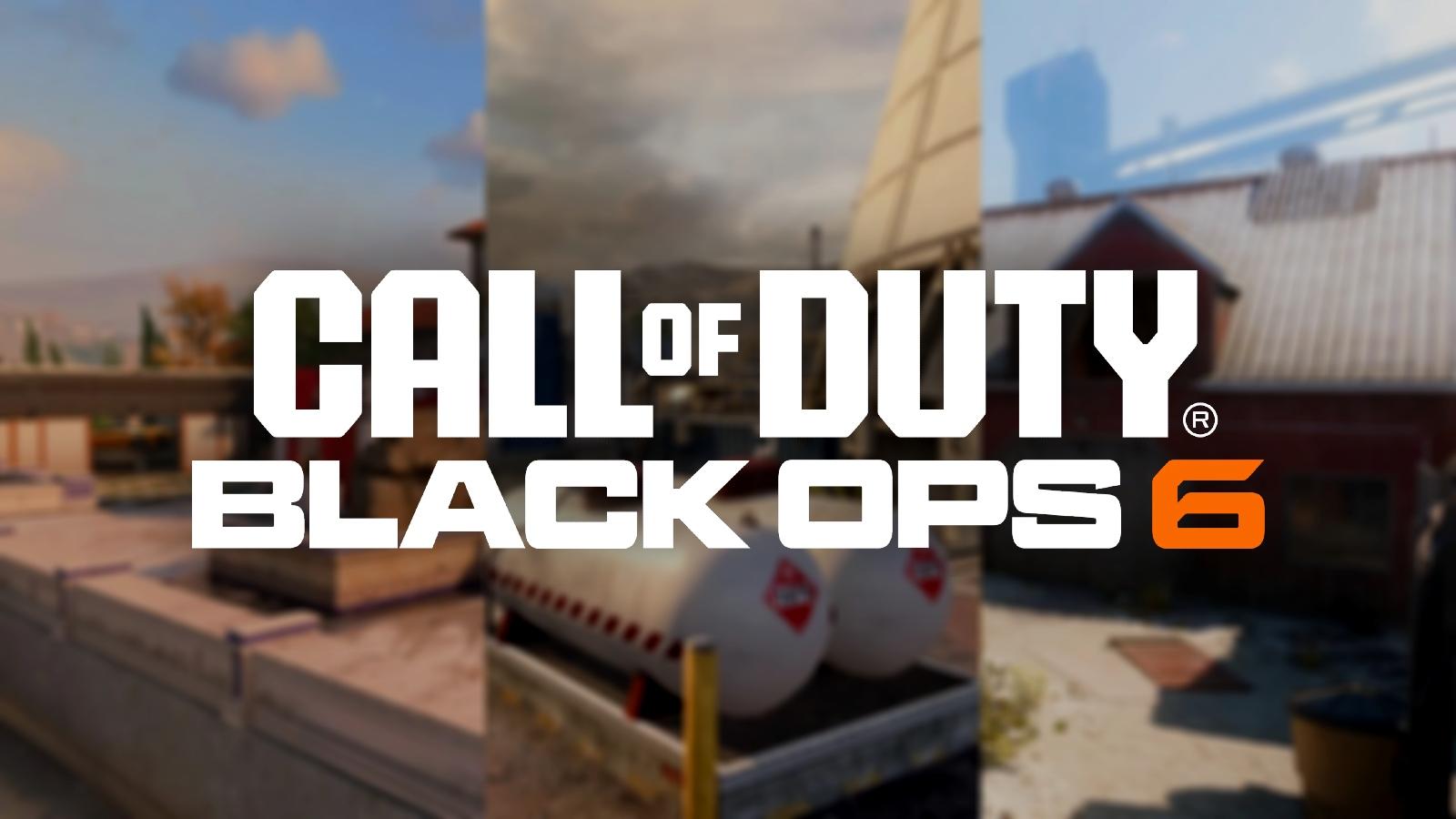 Black Ops 6 logo on blurred background of Meltdown, Hacienda and Fringe maps