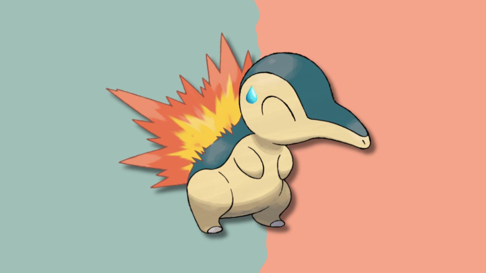 Cyndaquil with a torn paper background.