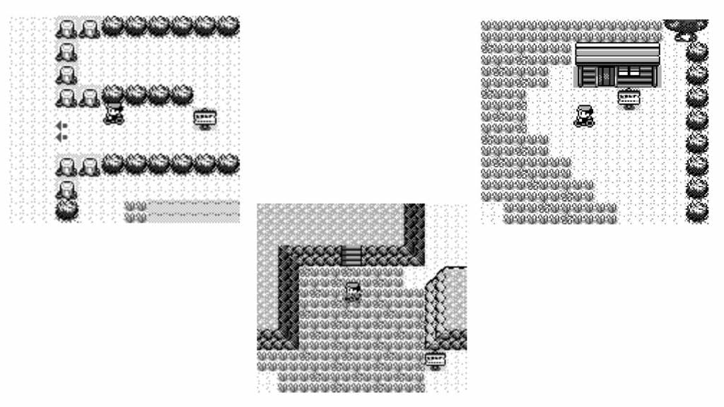 Three images show a route through the Safari Zone in Pokemon Red and Blue