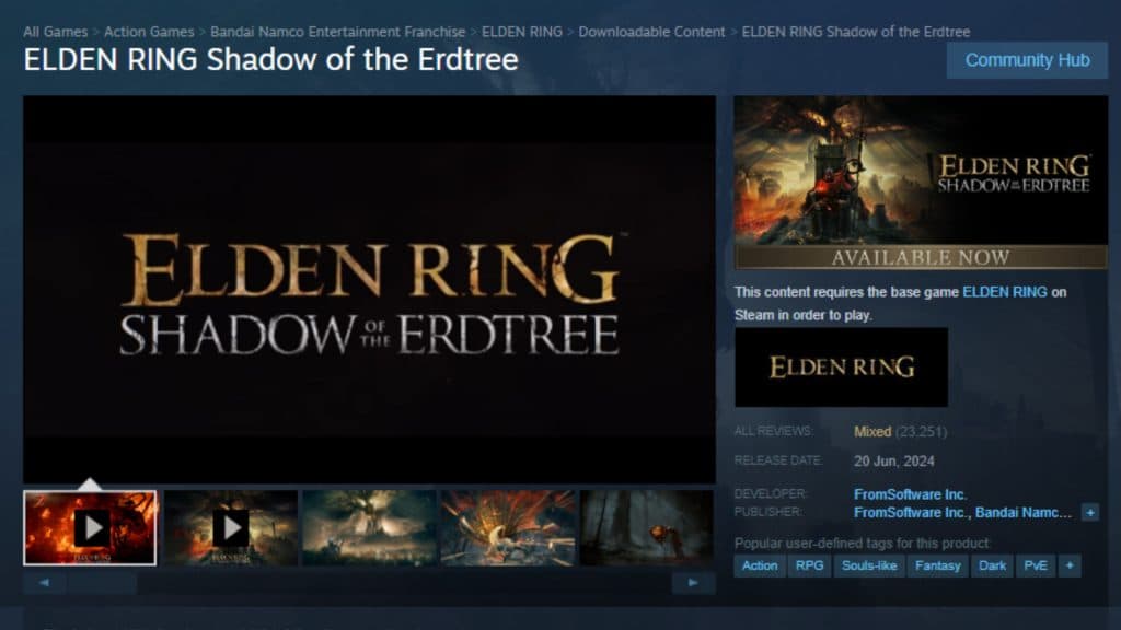 Elden Ring stream profile showing "Mixed" reviews.