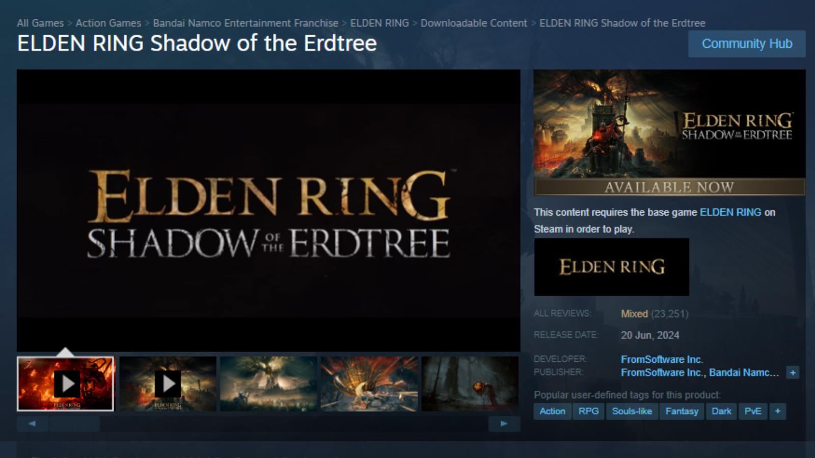 Обзоры DLC Elden Ring Shadow of the Erdtree опустились до «Смешанные» в Steam