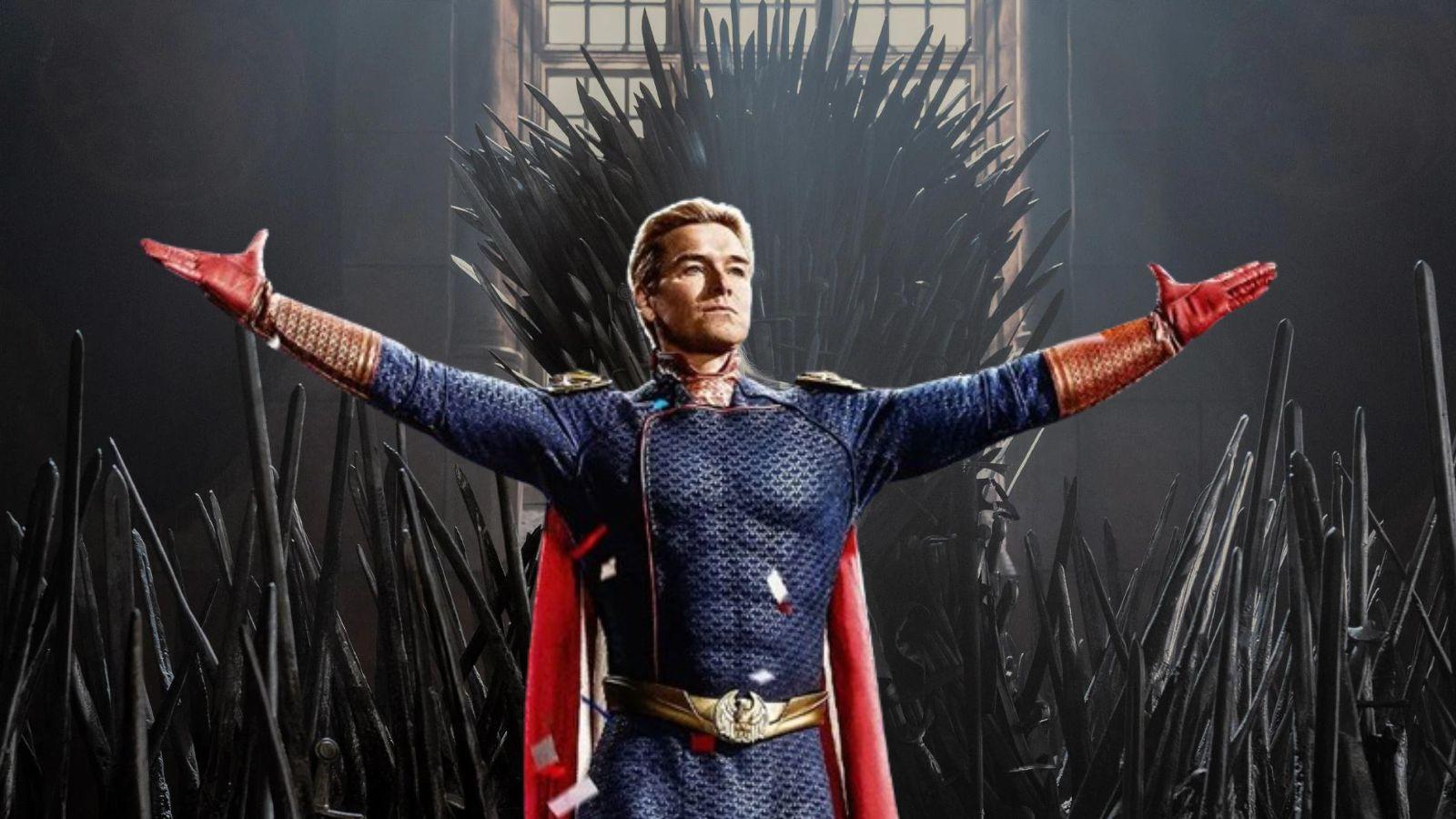 Homelander from The Boys on the iron throne from House of the Dragon