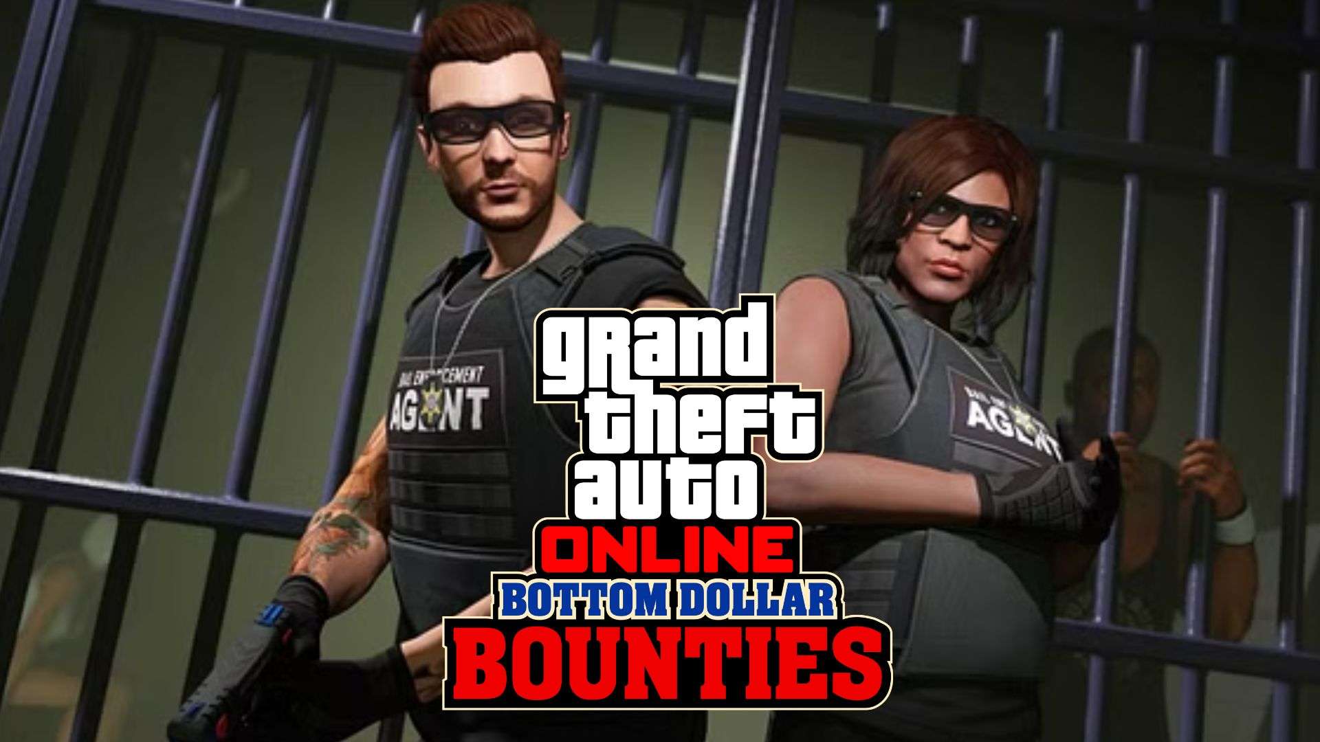 GTA Online Bottom Dollar Bounties logo with two police officers behind