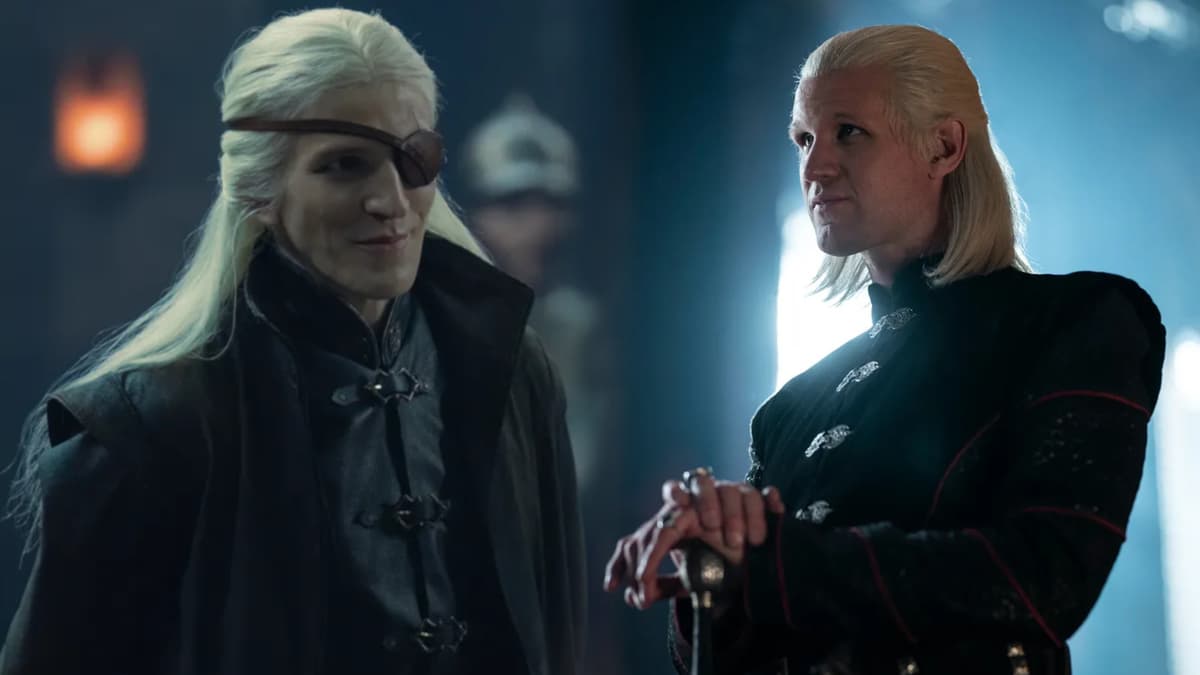 Aemond and Daemon Targaryen scowl at each other