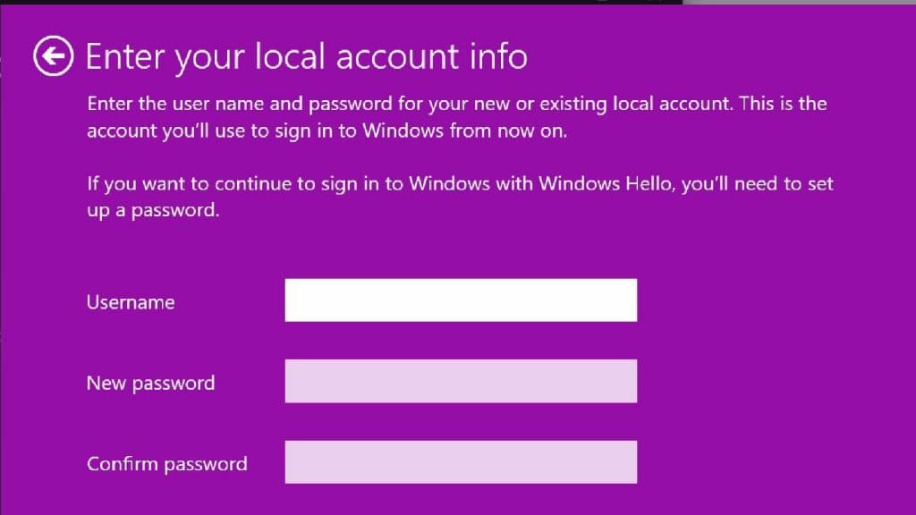 Set up profile for local Windows account