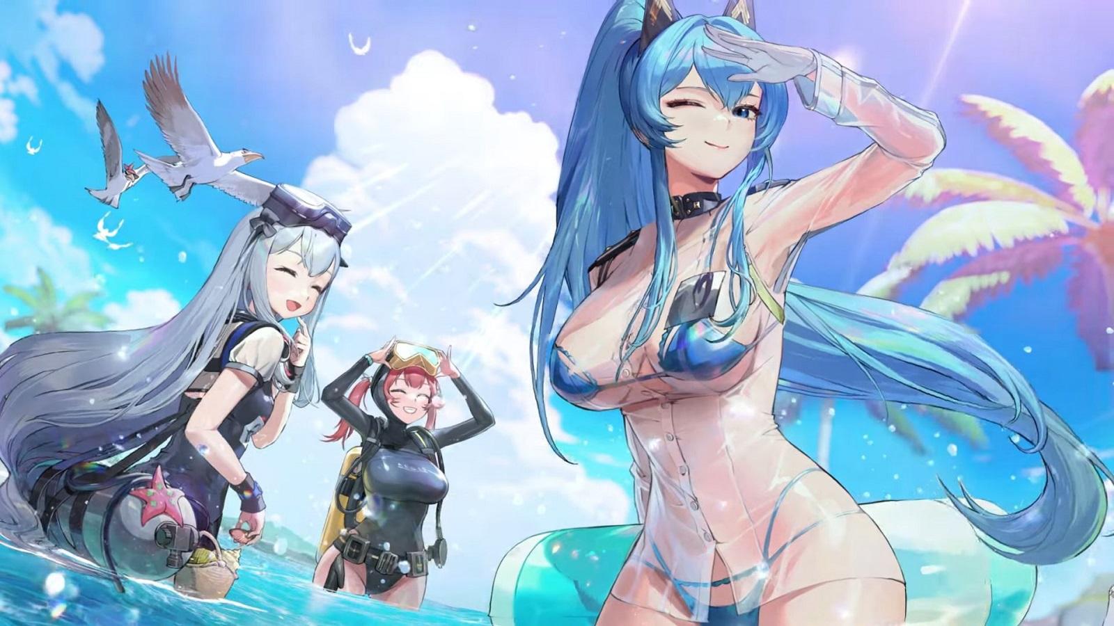 Nikke characters wearing swimsuits
