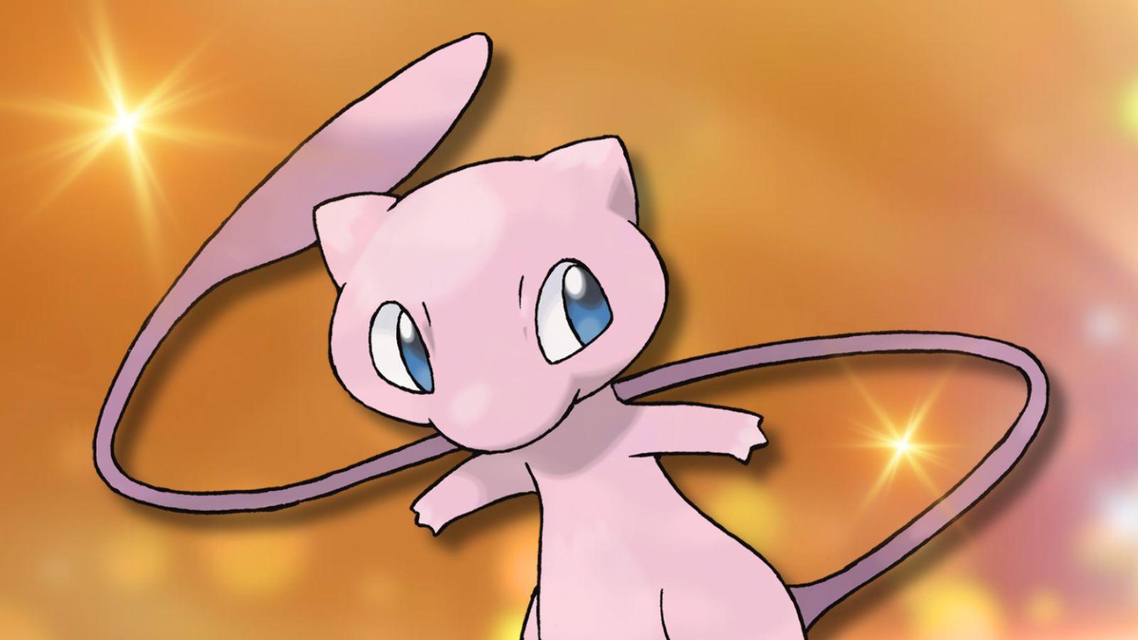 Mew Pokemon with sparkly gold background.