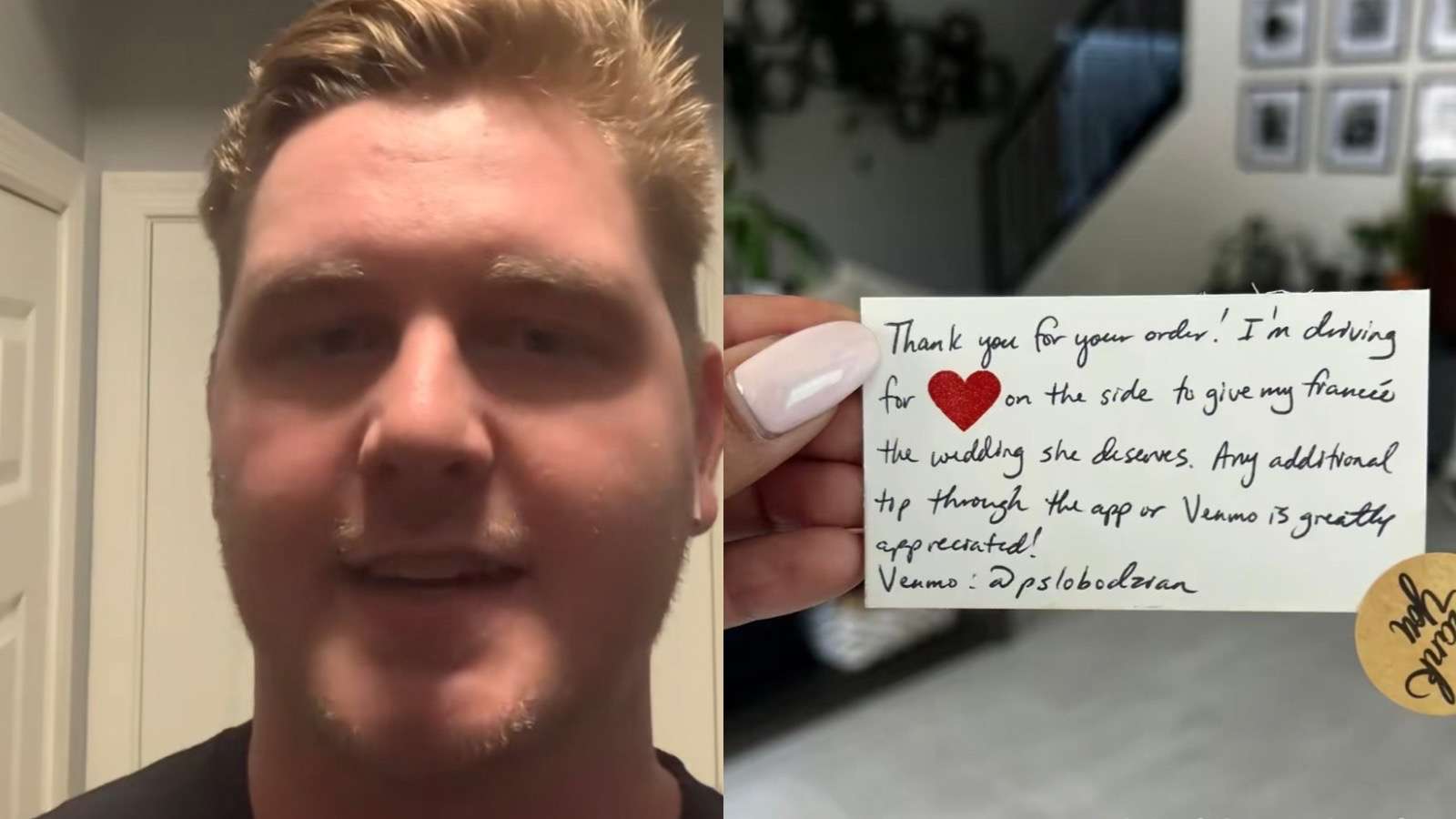 ubereats driver pays off wedding after leaving note with customer