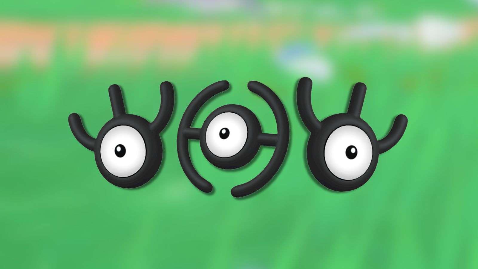 Unown Pokemon spelling 'wow' with anime background.