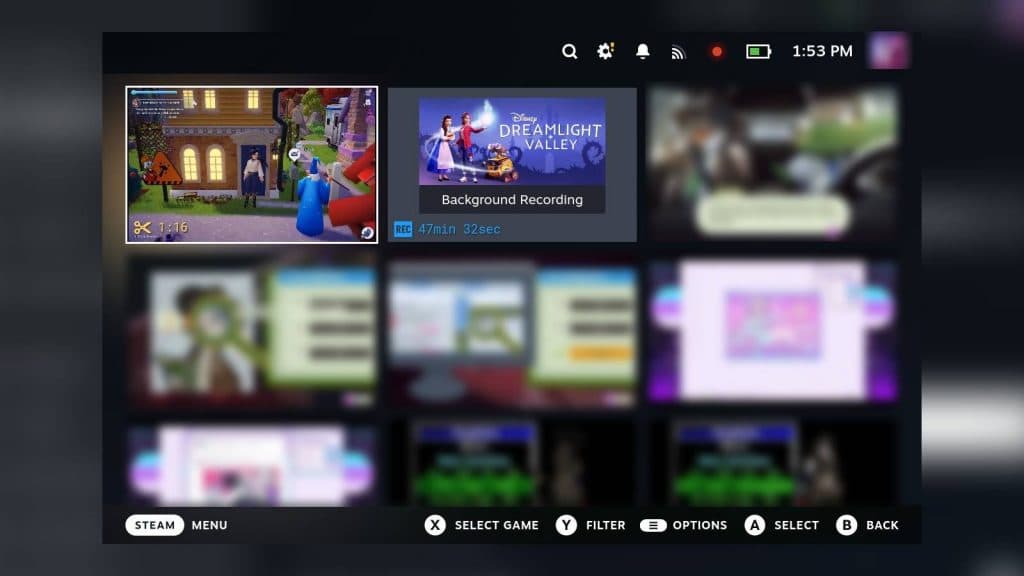 Screenshot of the media tab on the Steam Deck.