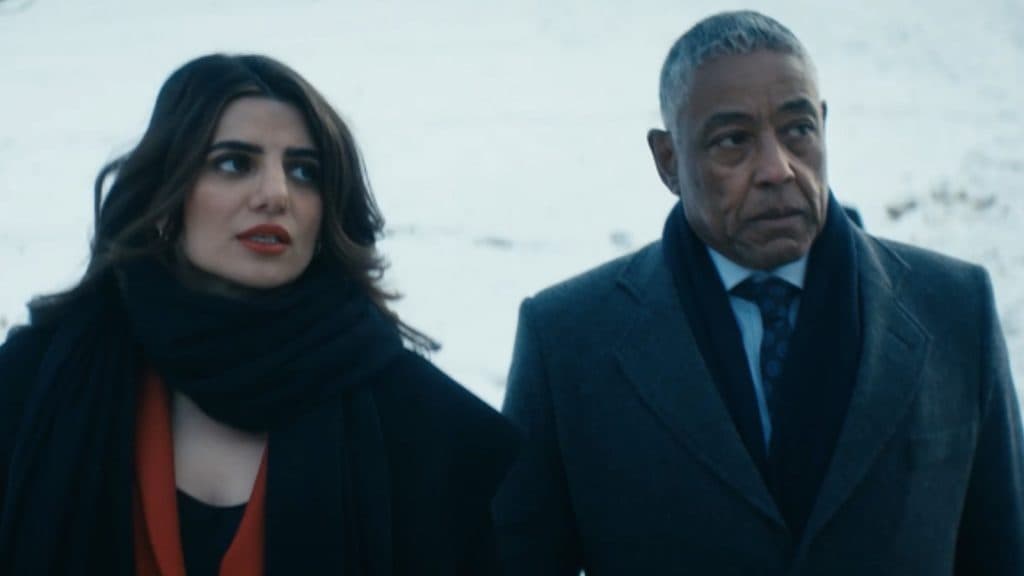 Claudia Doumit and Giancarlo Esposito in The Boys Season 4