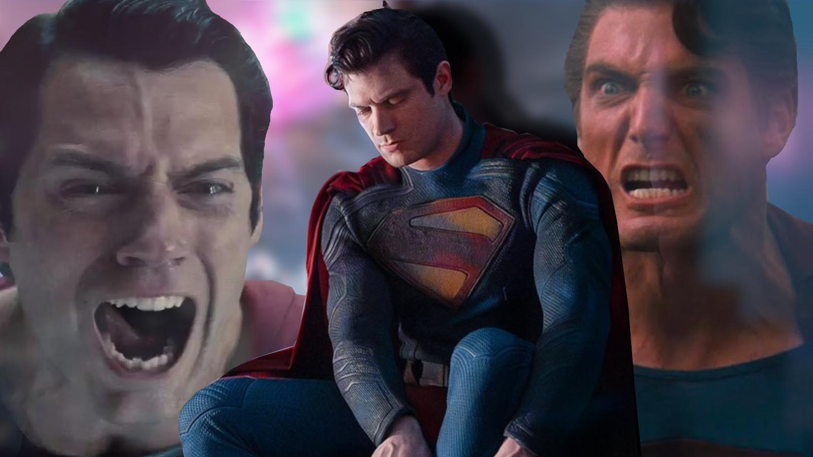 Henry Cavill's Superman and Christopher Reeves Superman scream while David Corenswet's Superman gets dressed.