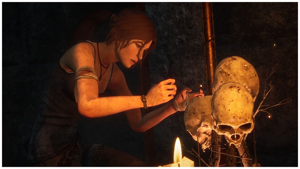 A screenshot featuring Lara Croft in Dead by Daylight.