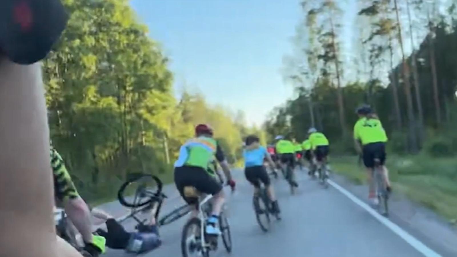 Cyclist crashes into oncoming traffic