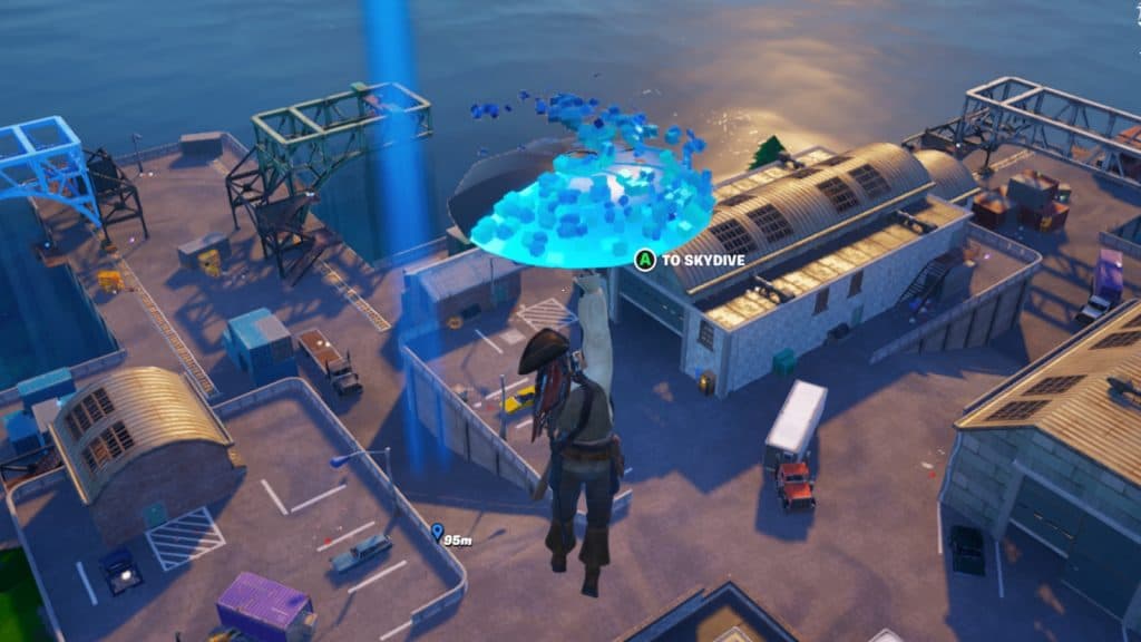 A screenshot featuring Dusty Docks in Fortnite.