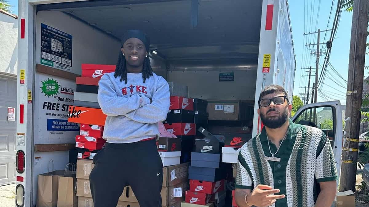 Kai Cenat with a truck full of goods he handed out in Compton.