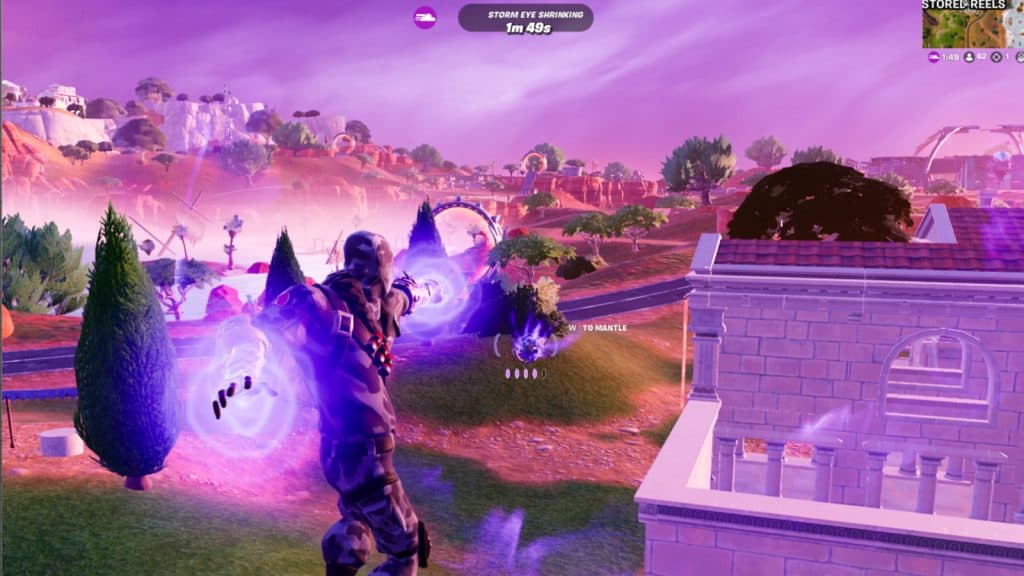A Fortnite player using the Magneto Power quantlets to travel across the map.