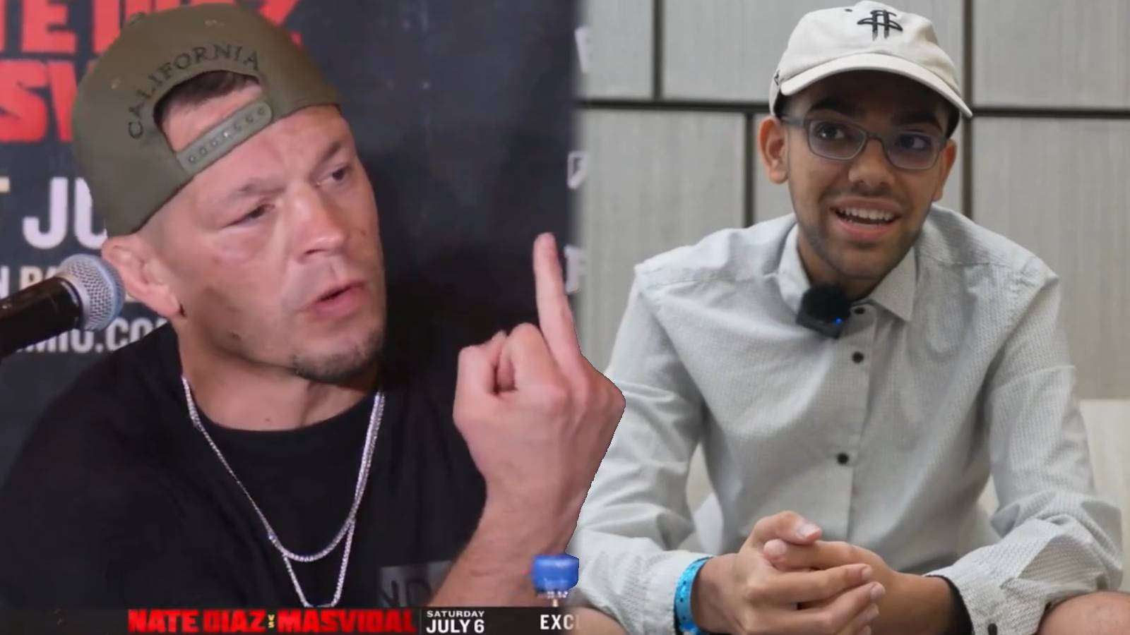 Nate Diaz giving the middle finger to N3on