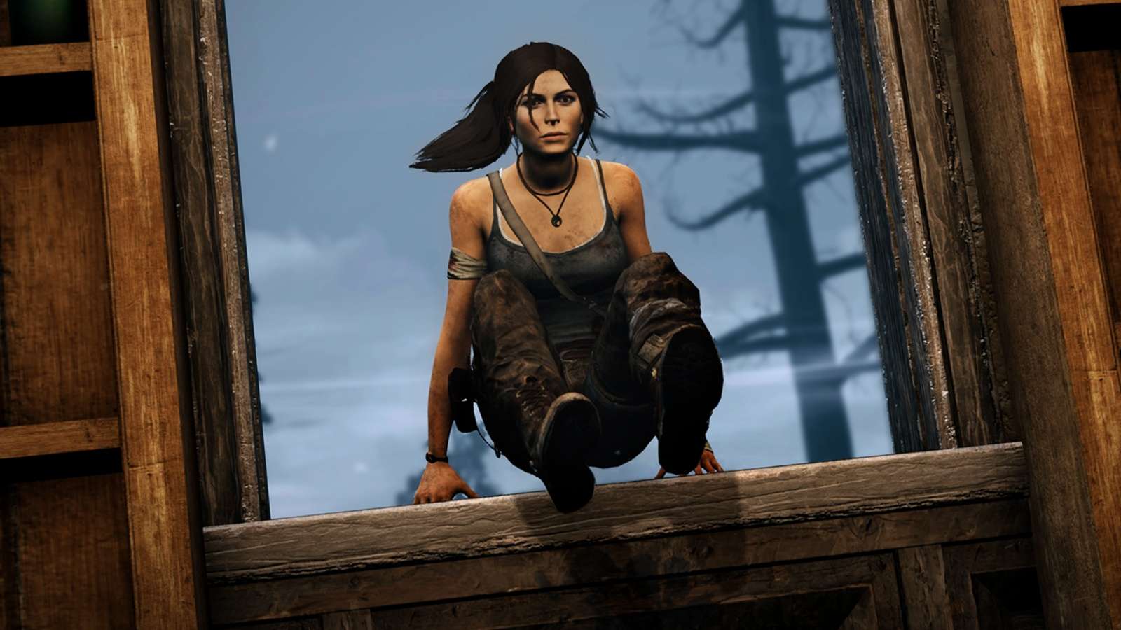 A screenshot featuring Lara Croft in Dead by Daylight.