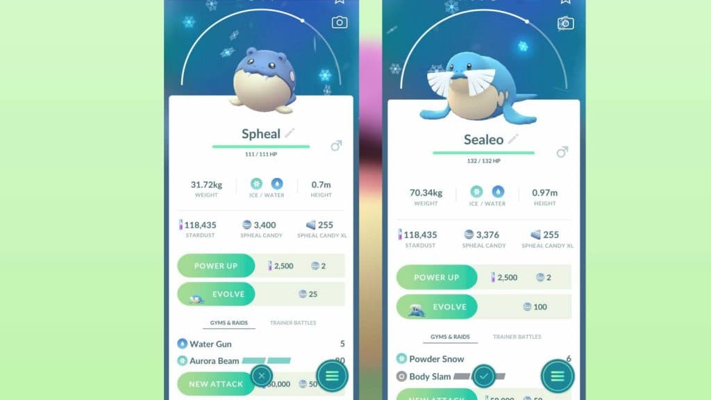 Screenshots from Pokemon Go show how to evolve Spheal