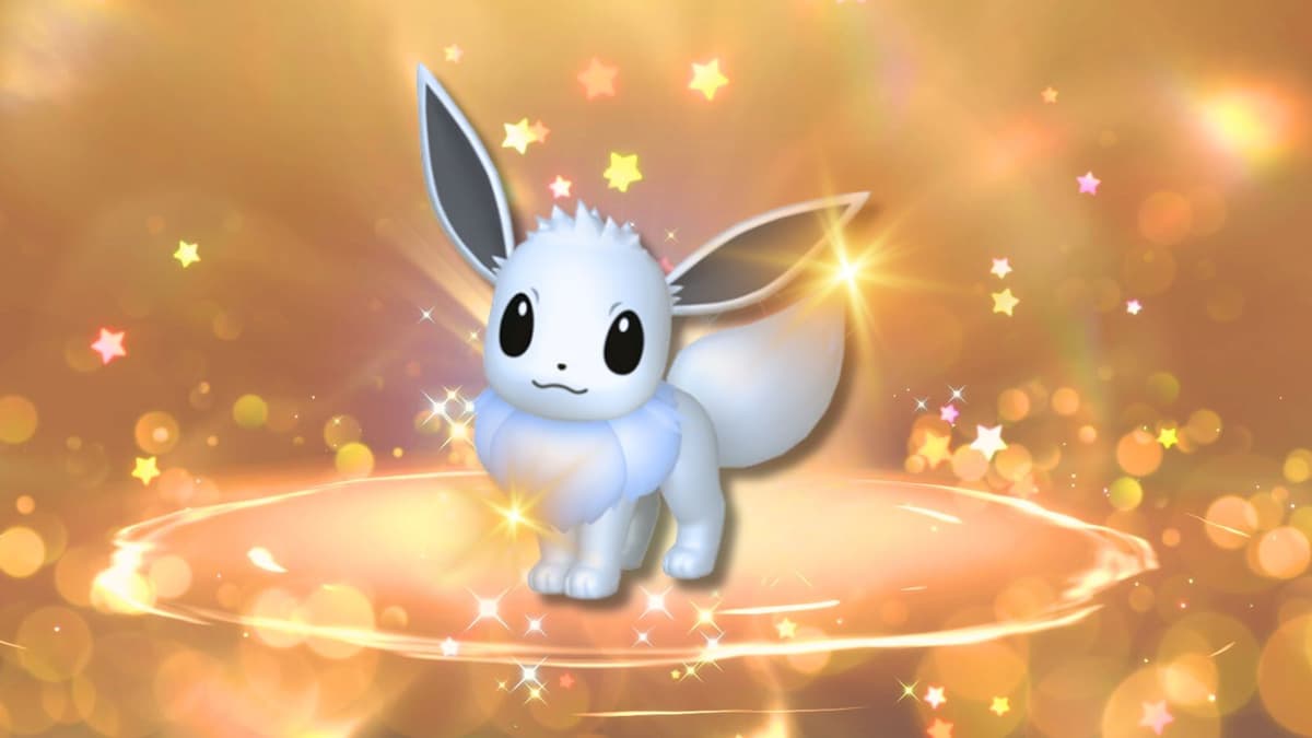 Shiny Eevee with golden Pokemon background.