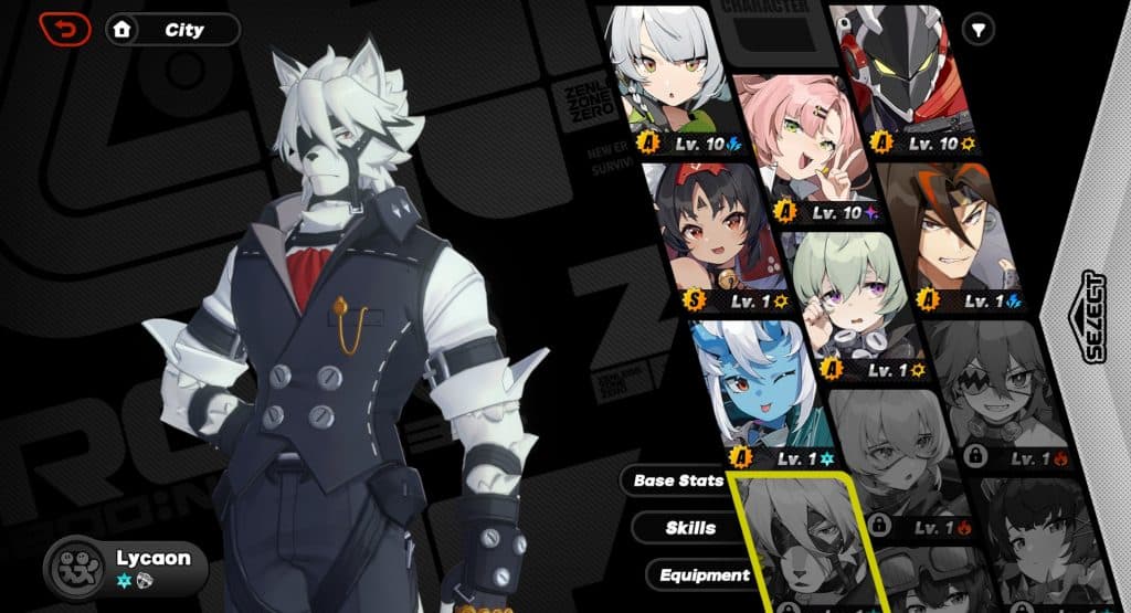 A screenshot of Lycaon from character select screen