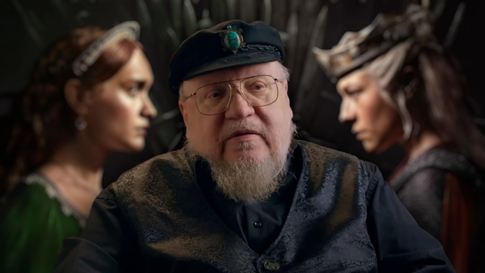 Here's everything George R.R. Martin has said about House of the Dragon Season 2: George R.R. Martin with the House of the Dragon poster in the background