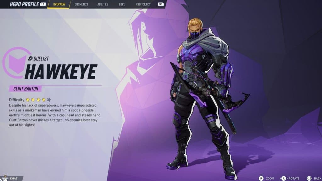 An image of Hawkeye's hero screen in Marvel Rivals.