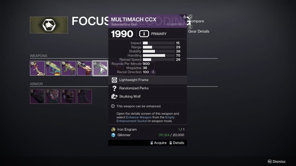 Focusing Multimach CCX in Destiny 2.