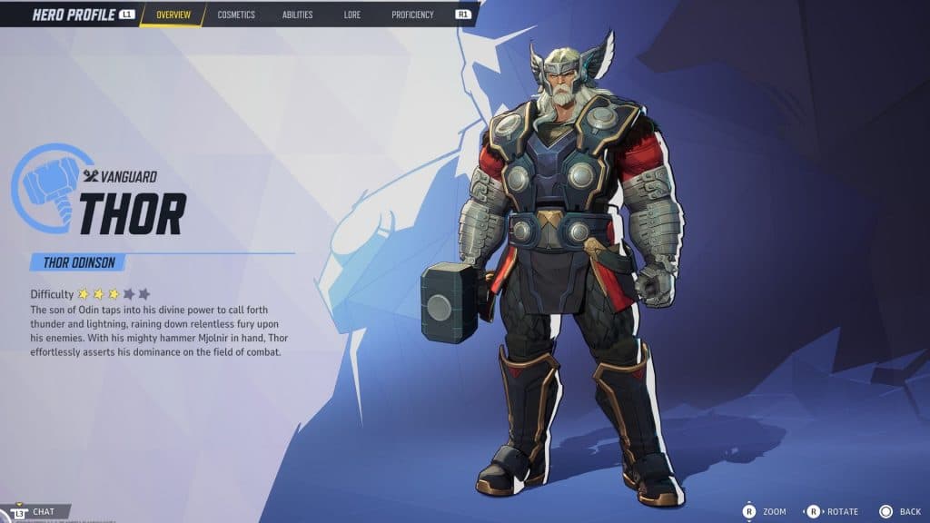 An image of Thor's hero screen in Marvel Rivals.