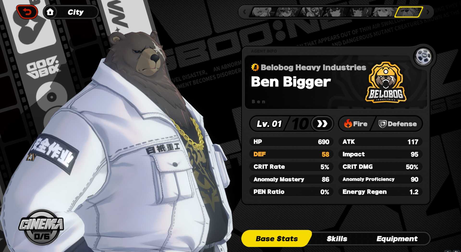 Ben Base stats in Zenless Zone Zero