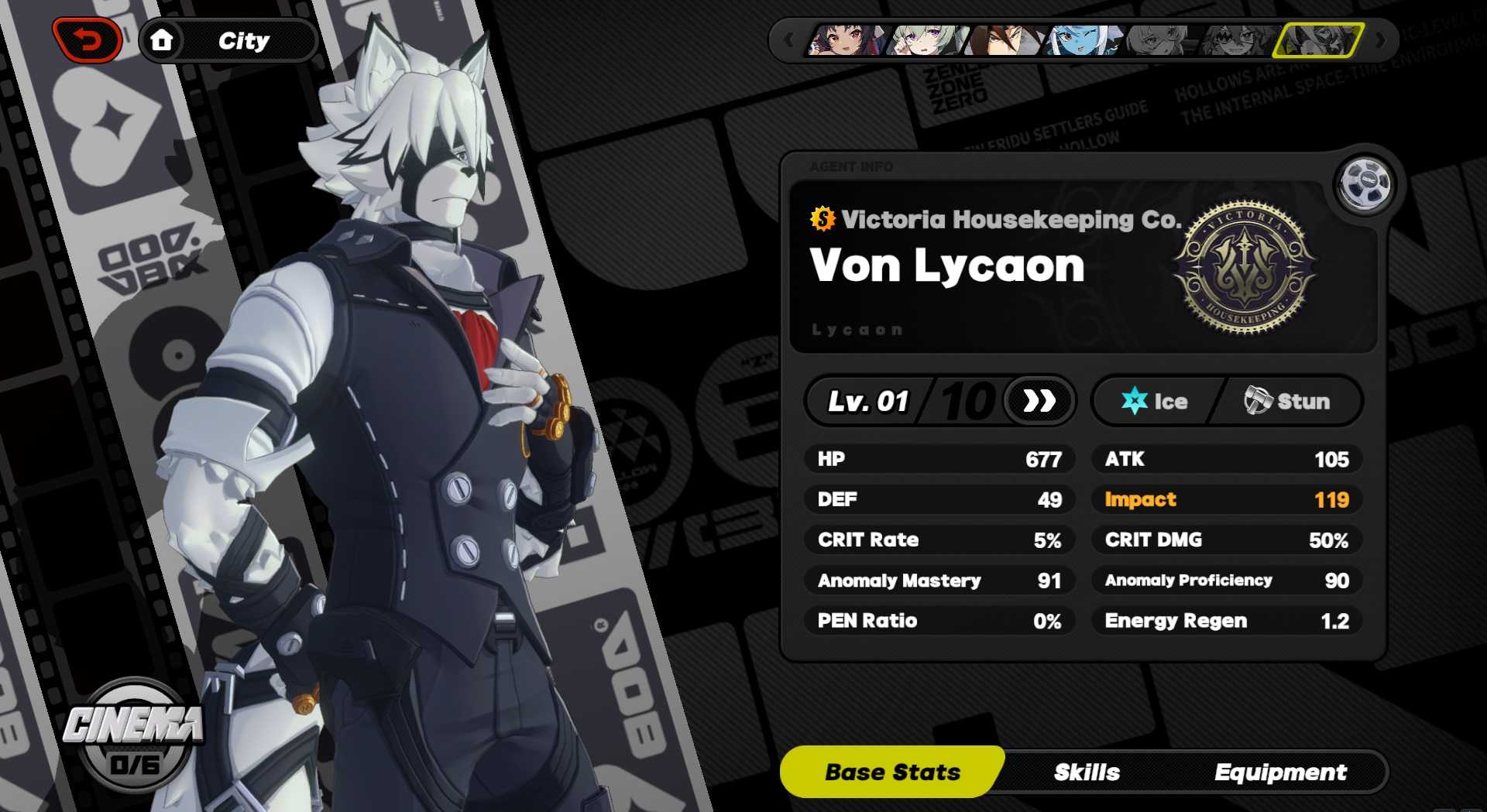 Lycaon Base stats in Zenless Zone Zero