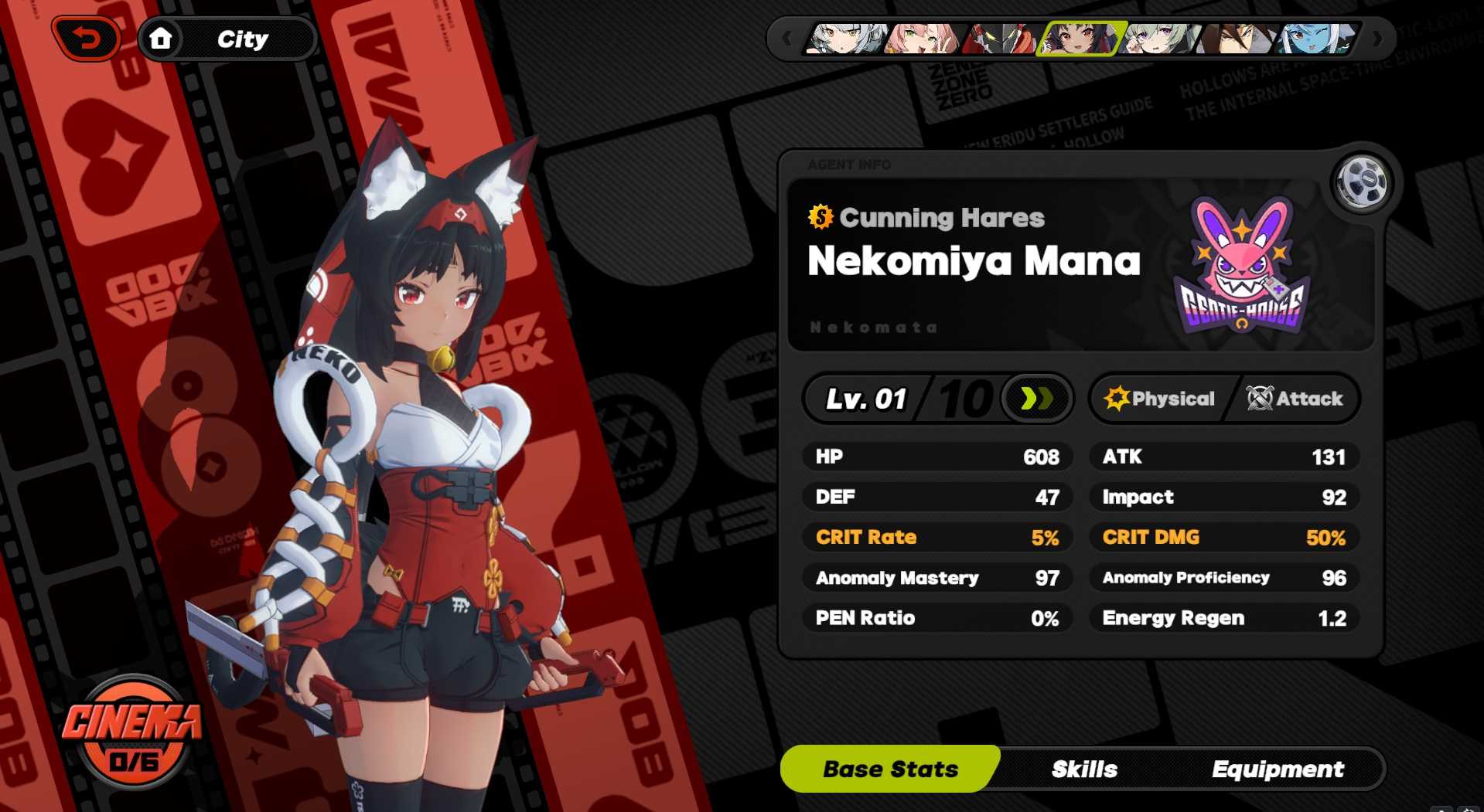 Nekomata Base stats in Zenless Zone Zero