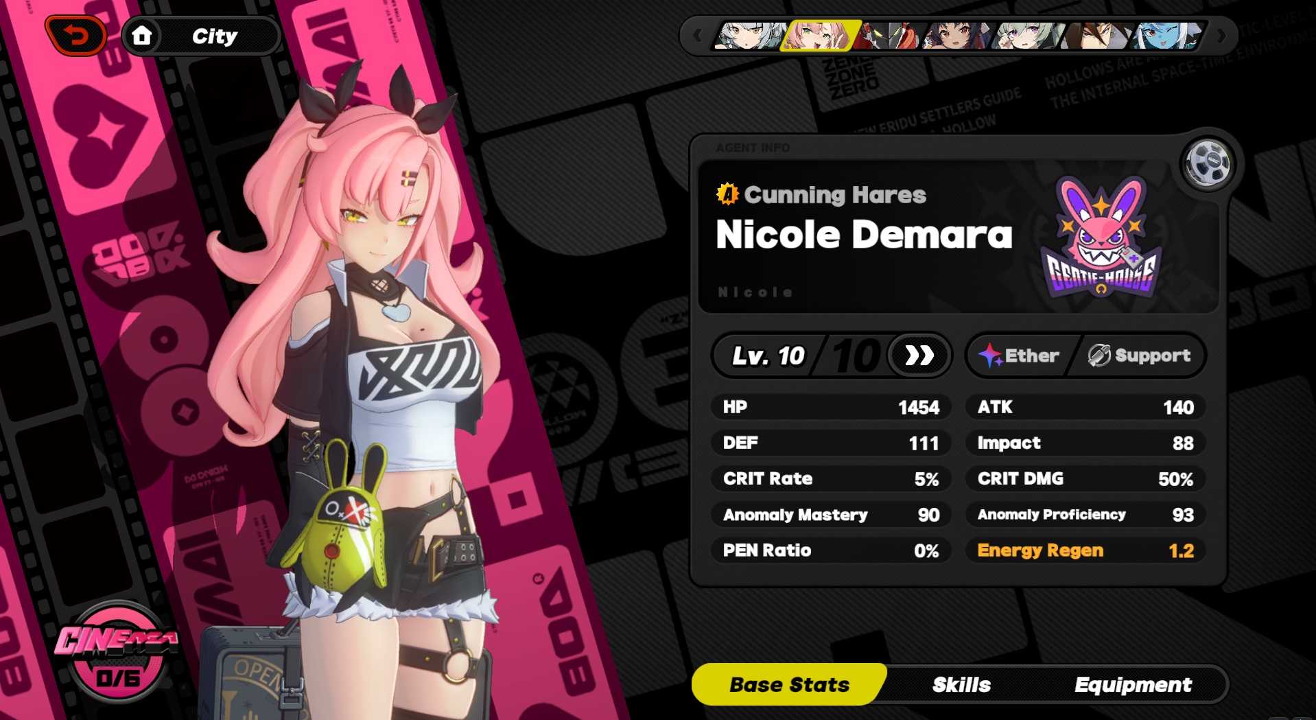 Nicole Base stats in Zenless Zone Zero