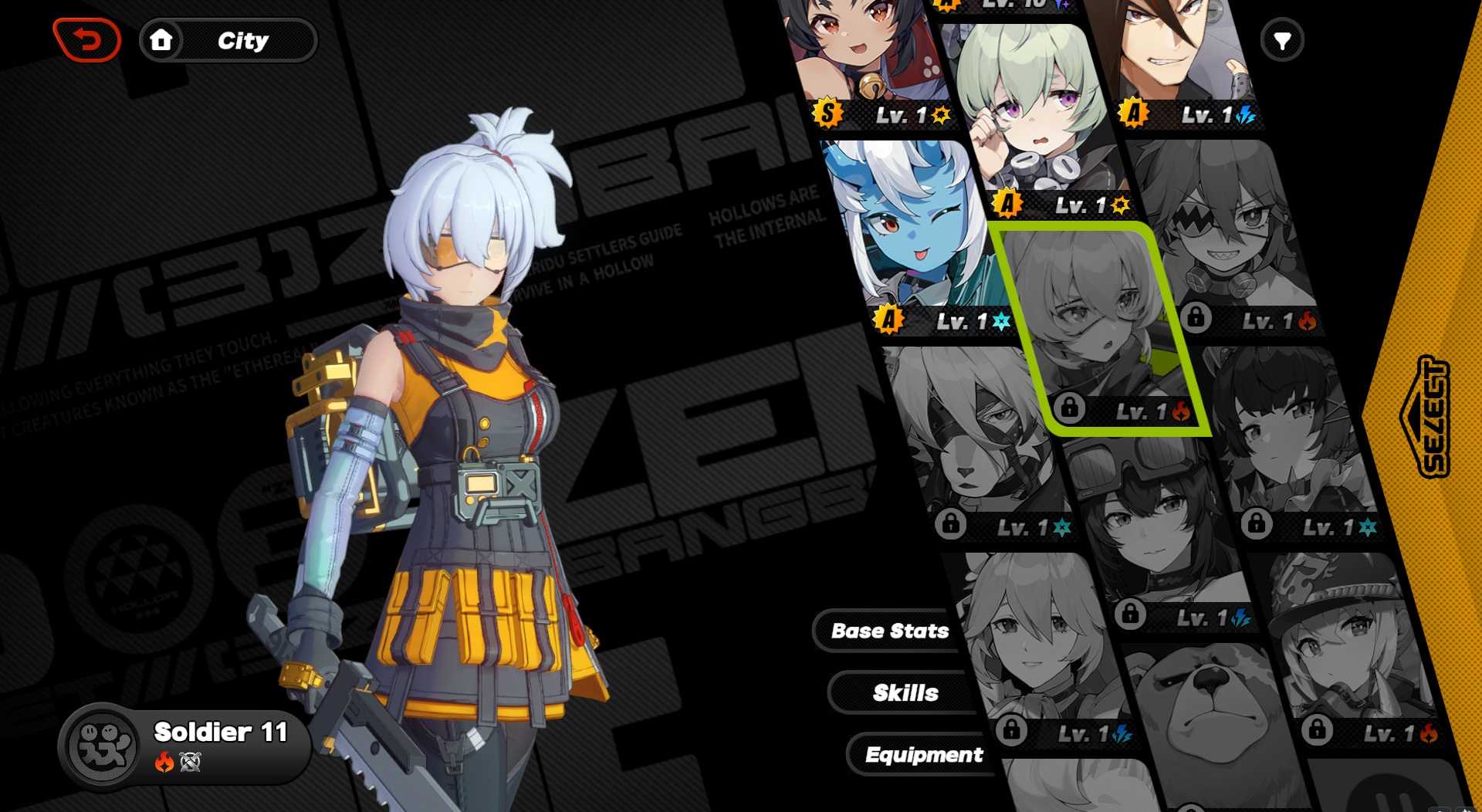 A screenshot of Soldier 11 from character menu