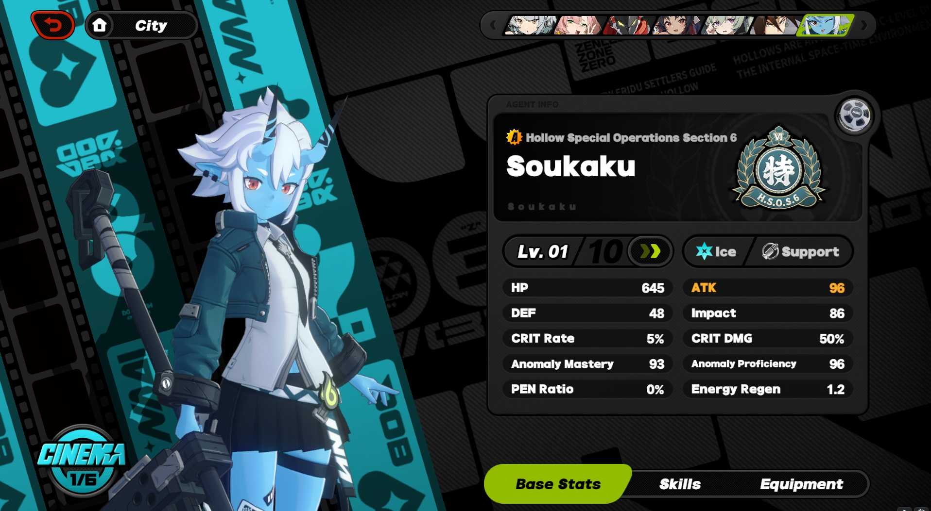 Soukaku Base stats in Zenless Zone Zero