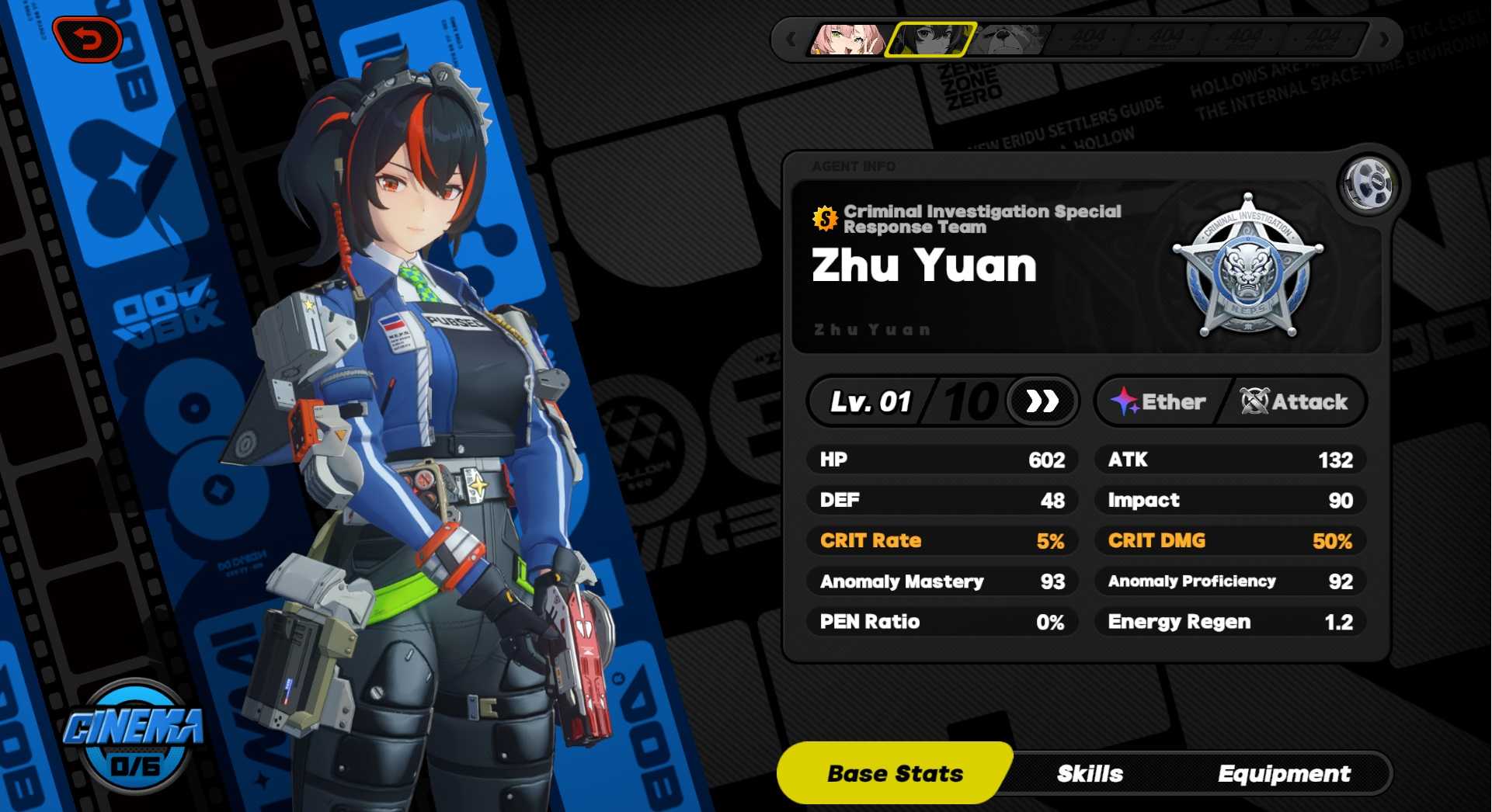 Zhu Yuan base stats in Zenless Zone Zero