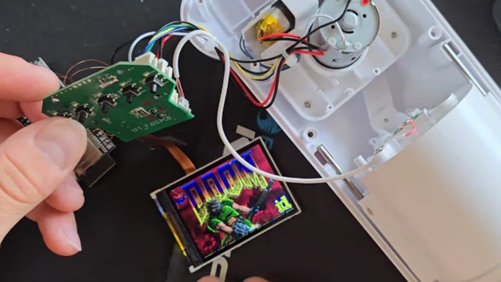 screenshot of video showing components to doom toy