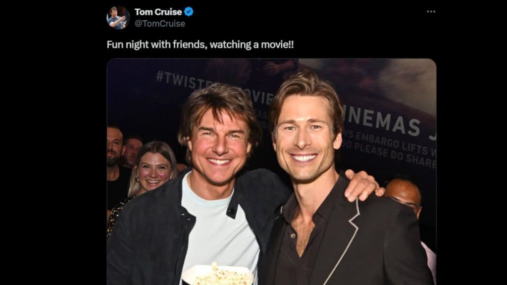 Tom Cruise and Glen Powell at the premiere of Twisters
