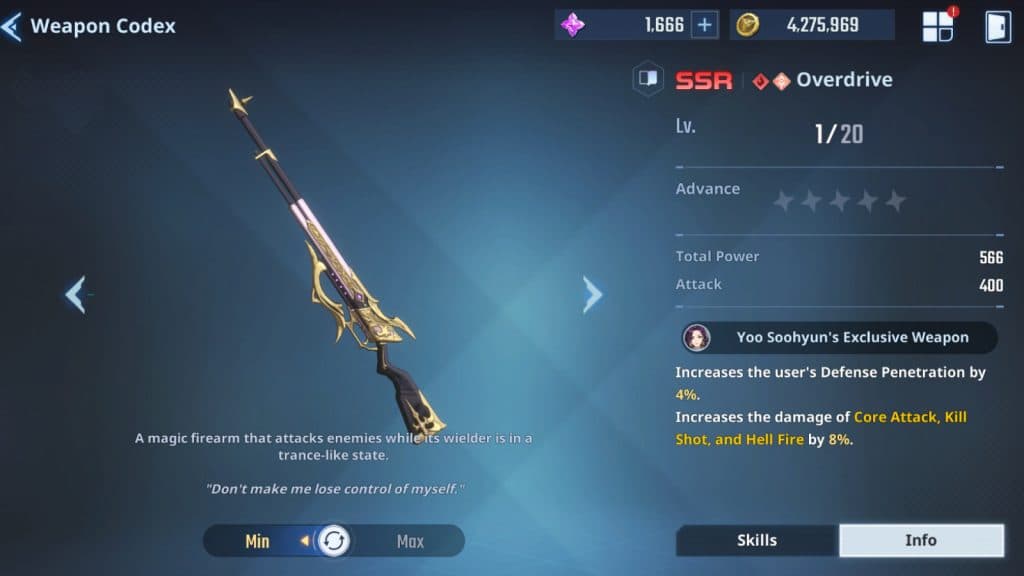 Hunter's exclusive Overdrive weapon for Yoo Suhyun in Solo Leveling: Arise.