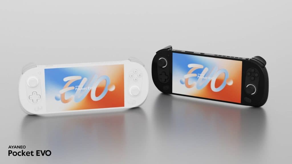 Promo image of both versions of the Pocket EVO handheld.
