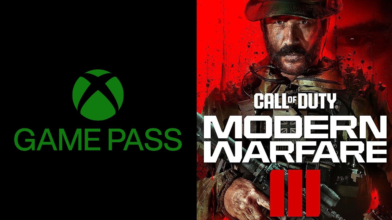 side by side image of xbox game pass logo and modern warfare 3 cover art