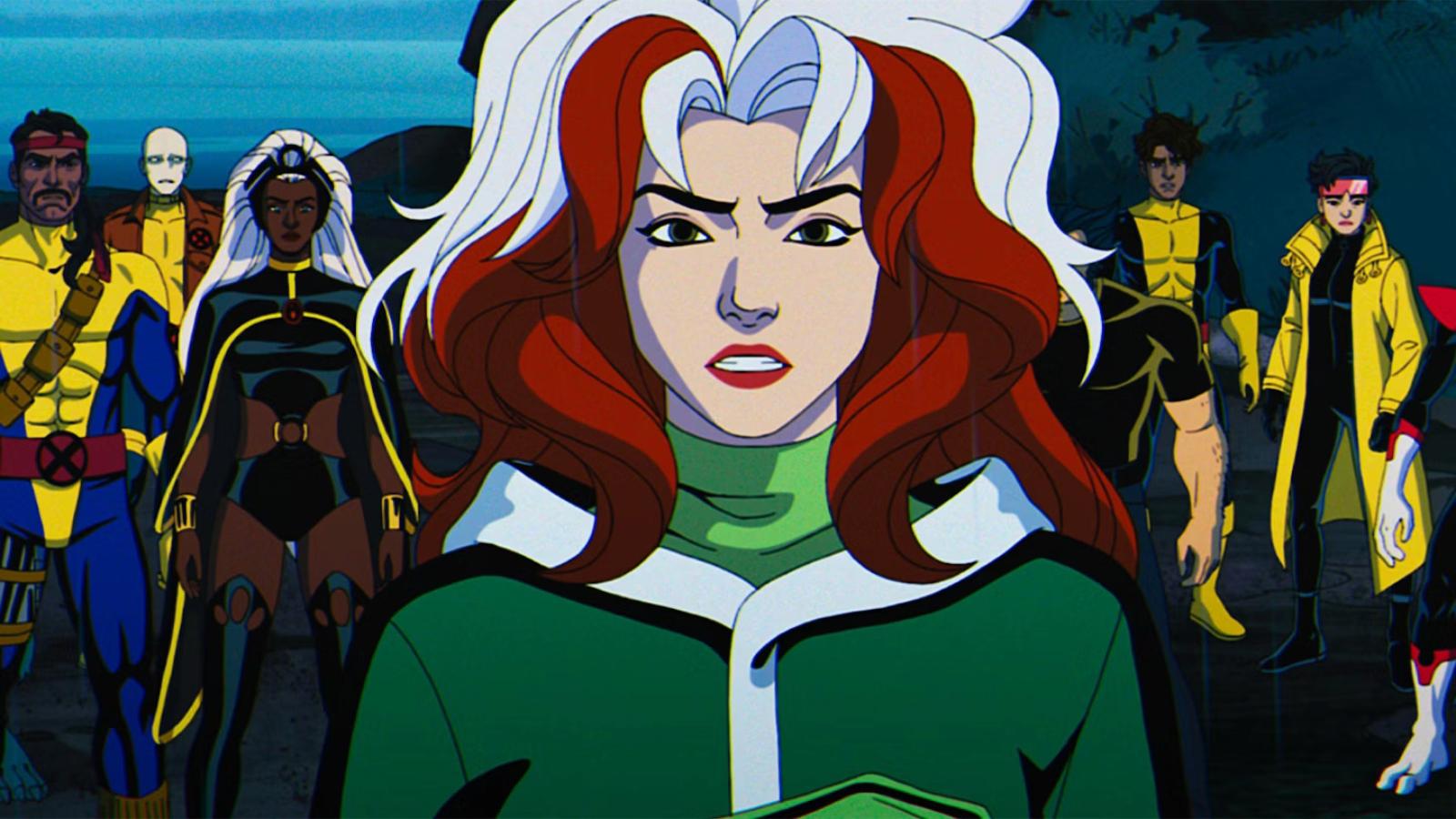 X-Men '97: Rogue staring into the camera with the X-Men behind her