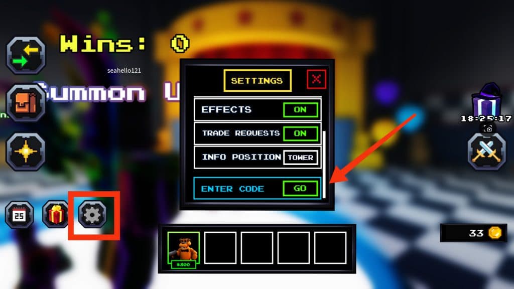 code redemption page for Five Nights TD