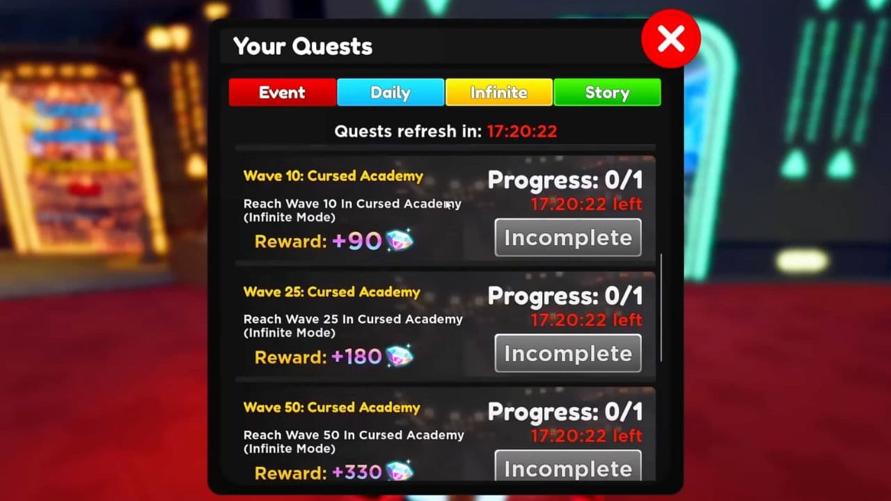 Complete quests to earn gems in Anime Adventures