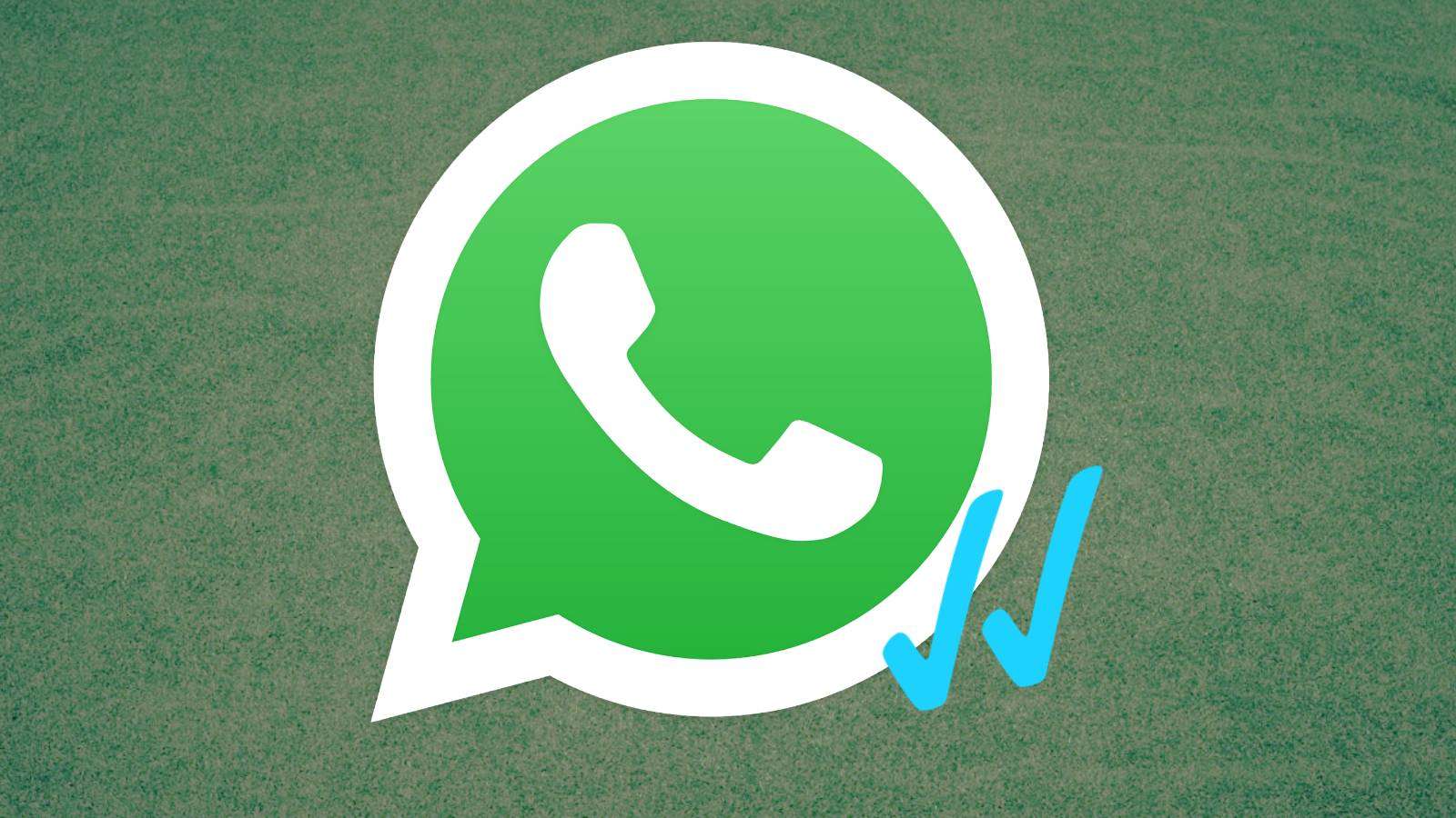 The WhatsApp logo by Danneiva on pixabay, with two blue ticks and the image 'Green Grass' by FWStudio from pexels.com as the background.