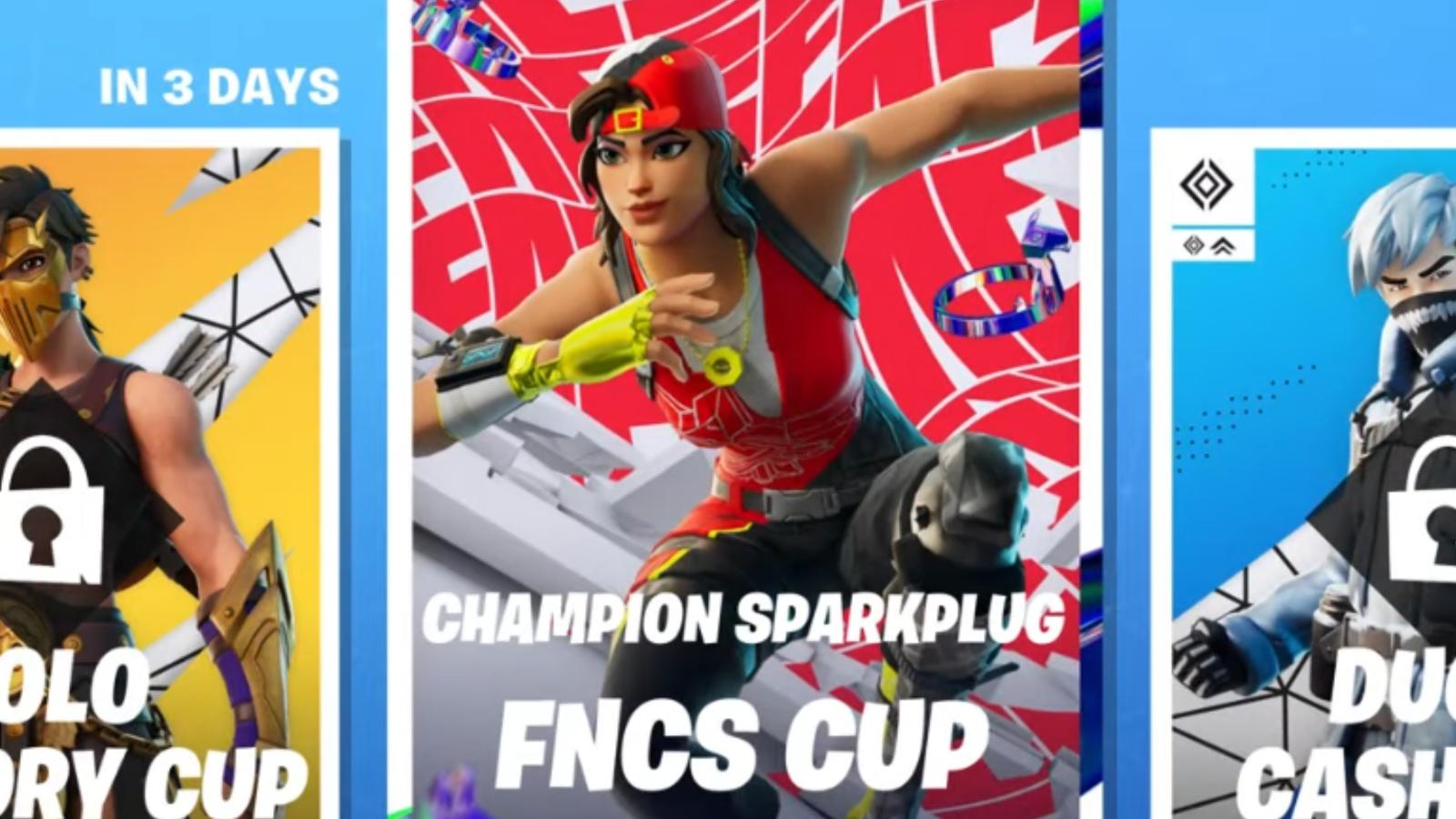 Une capture d'écran présentant le skin FNCS Champion Sparkplug dans Fortnite.