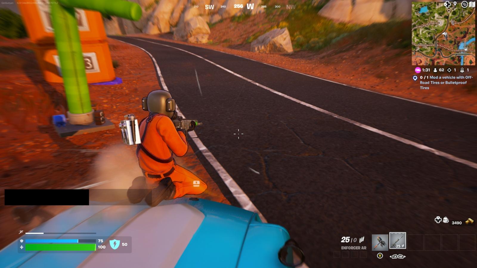 Une capture d'écran montrant un glissement sur un véhicule dans Fortnite.